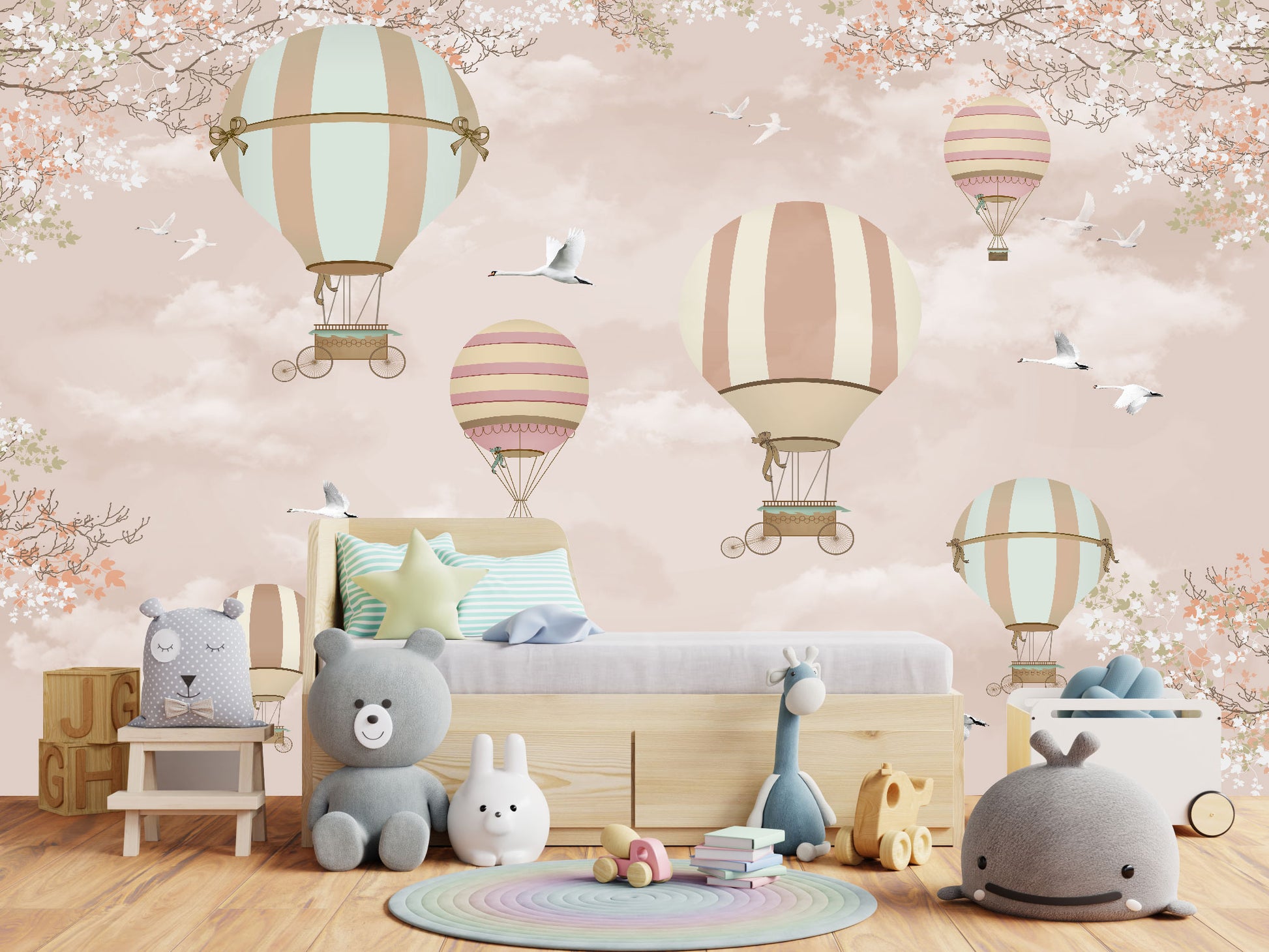 Mural Globos Rosas con Flores - MI015