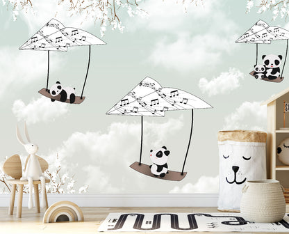 Mural Pandas Voladores en Notas Musicales - MI018