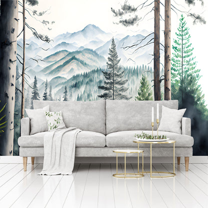 Mural montañas con bosque tropical acuarelado - MT367