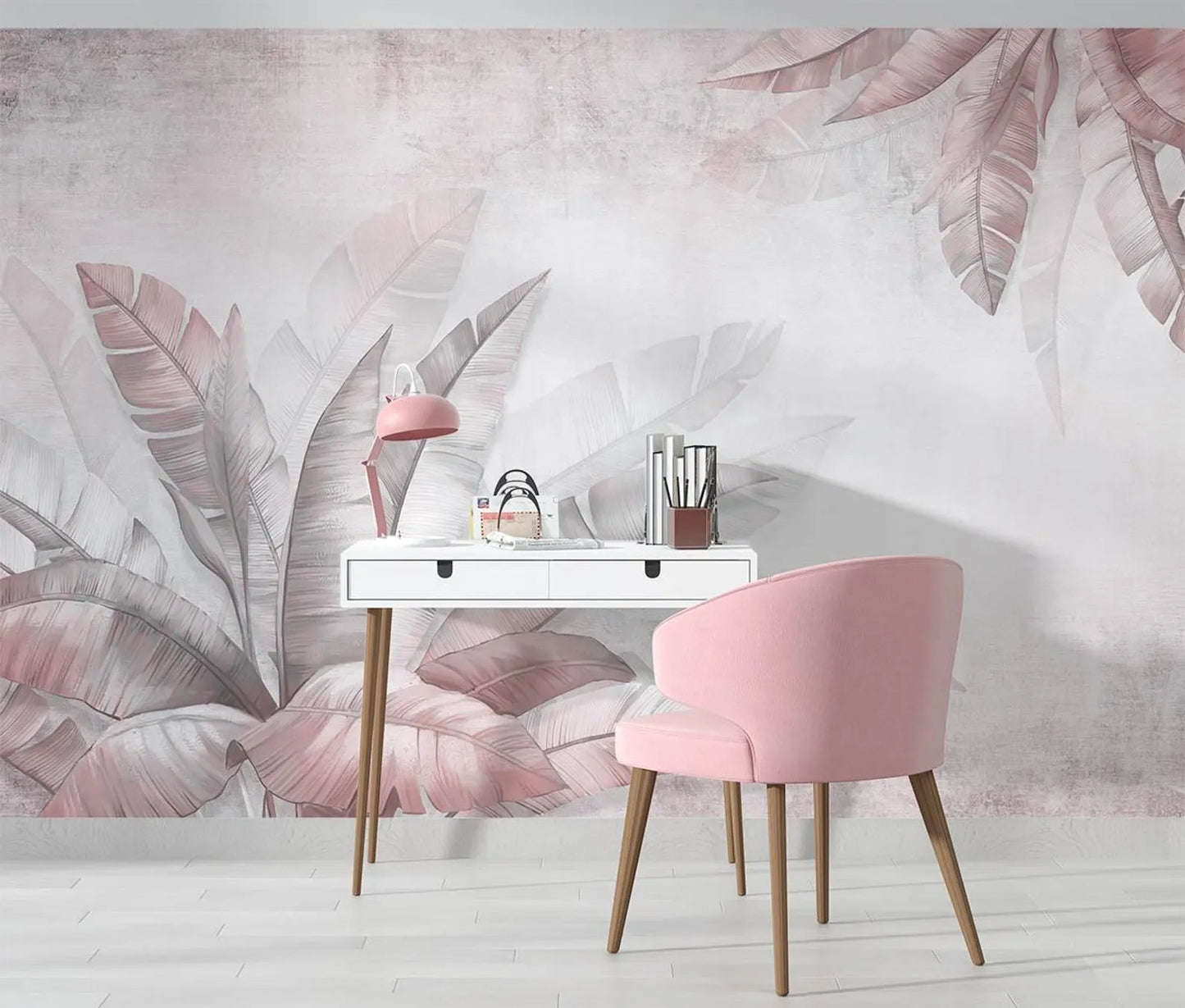 Mural Hojas Rosas Suaves - MT593