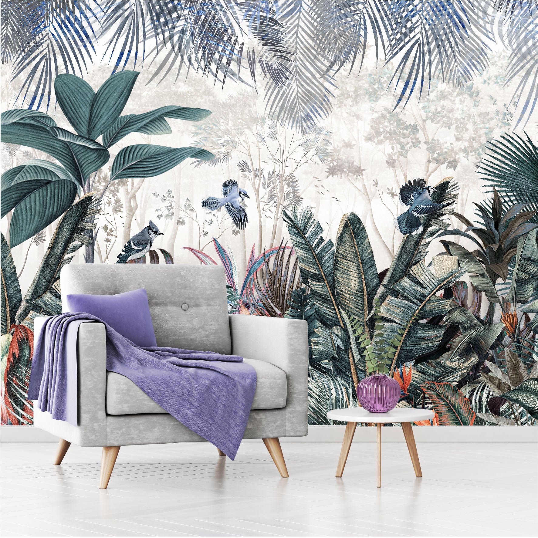 Mural Jardín Tropical con hojas coloridas  - MT439