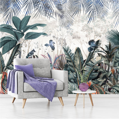 Mural Jardín Tropical con hojas coloridas  - MT439