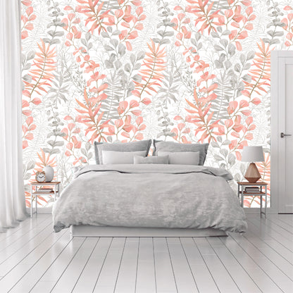 Mural Hojas Tropicales con rosa pastel - MT201